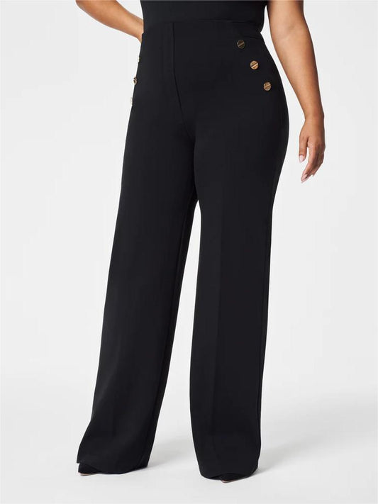 KnopfStil | Weit geschnittene Hose mit hoher Taille und Zierknöpfen