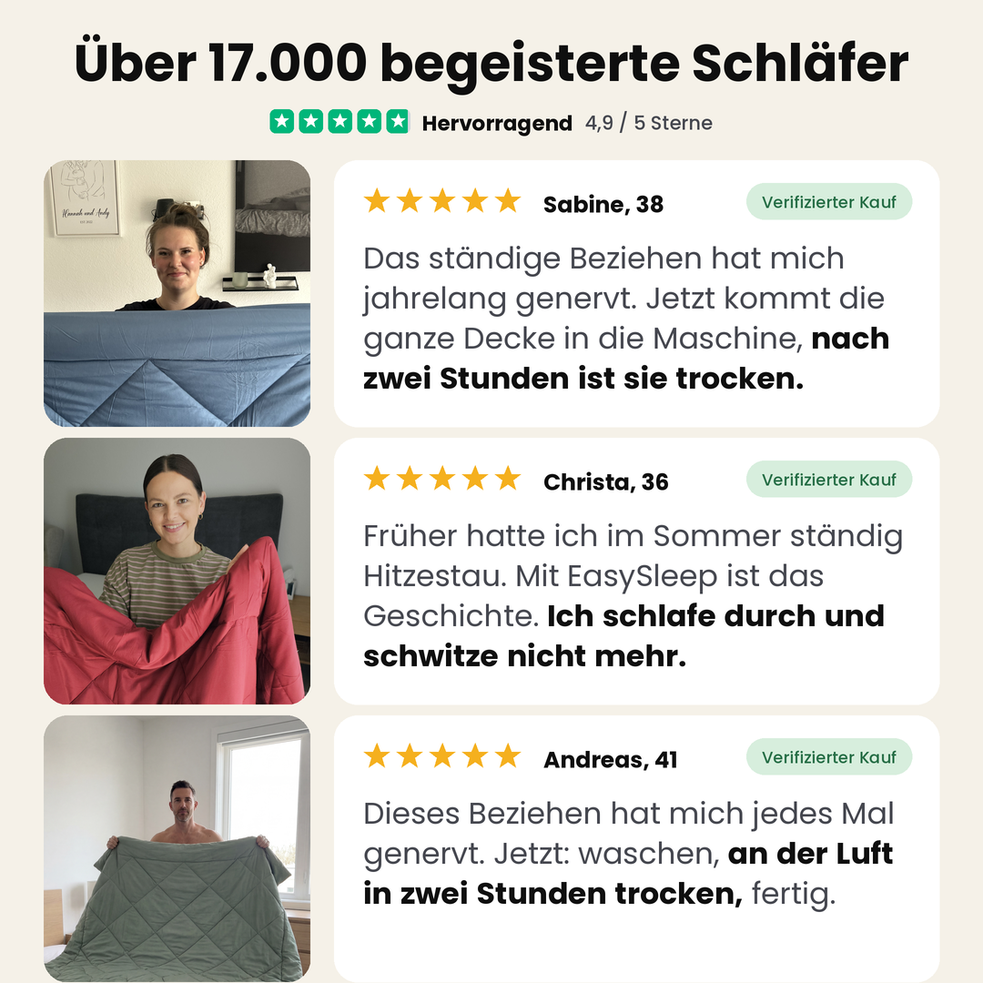 EasySleep® Decke – Die schnelltrocknende 2-in-1 Bettdecke, die Bettwäsche überflüssig macht.